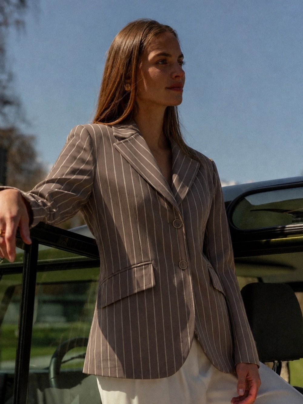 TAGLIA | Vintage Cotton Brown Pinstripe Women's Blazer